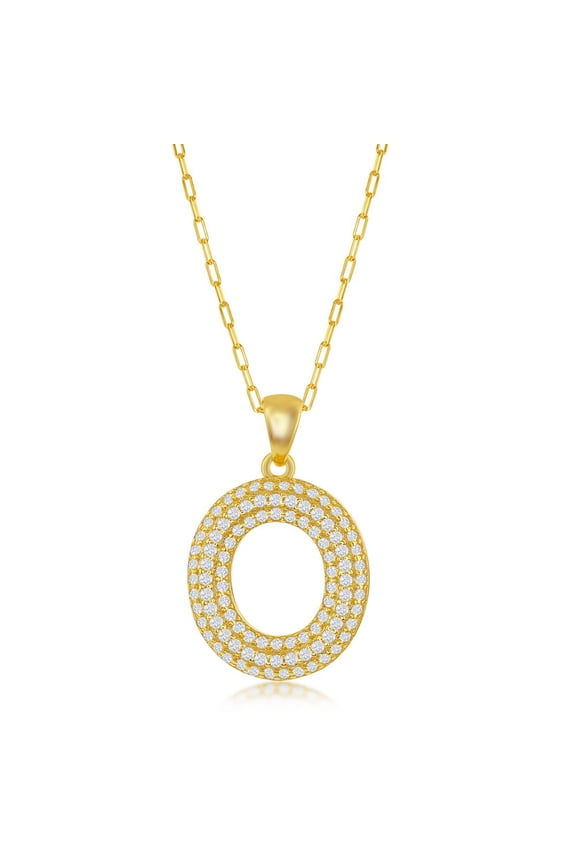 TheJewelryHut Favcy Designer Sterling Silver Micro Pave CZ 'O' Block Initial w/ Paperclip Chain - Gold Plated