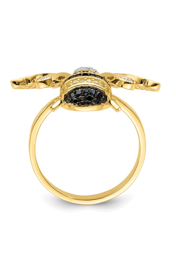 TheJewelryHut Sterling Silver Blk/White RH-plated Gold Tone CZ Bumblebee Ring
