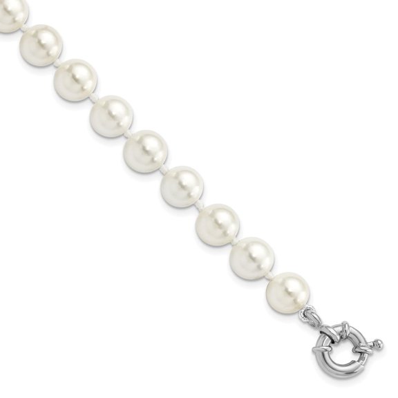 TheJewelryHut Sterling Silver Majestik Rh-pl 8-9mm White Imitation Shell Pearl Bracelet
