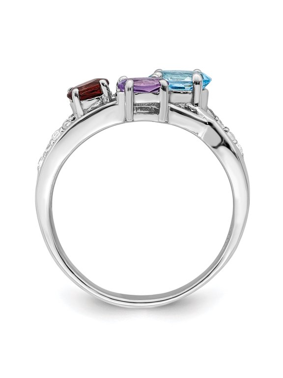 TheJewelryHut Sterling Silver RH-plated 1.15t.w. BT/AM/GA/WT Oval Ring