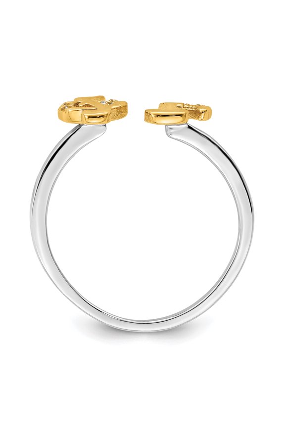 TheJewelryHut Sterling Silver RH-plated & Gold-plated CZ Music Notes Adjustable Ring