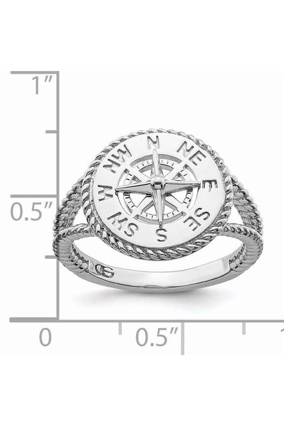 TheJewelryHut Sterling Silver Rhodium-plated Polished Compass w/Rope Trim Ring