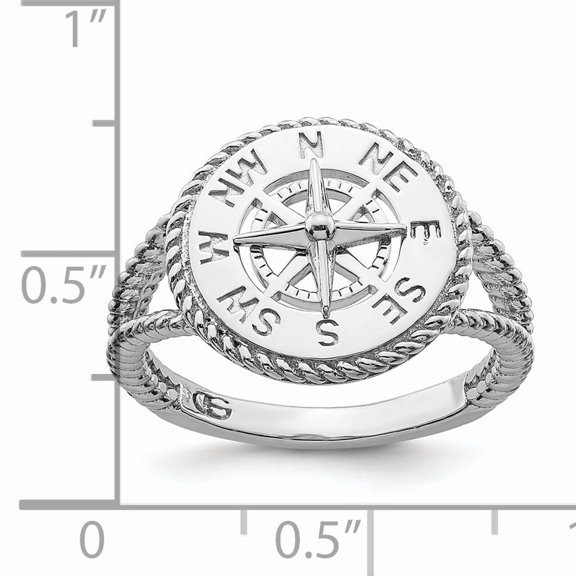 TheJewelryHut Sterling Silver Rhodium-plated Polished Compass w/Rope Trim Ring