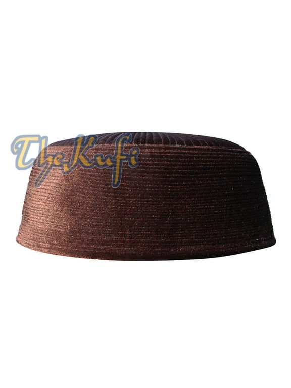 TheKufi® Chechen Style Muslim Hat Dark Brown Rigid Velvet Prayer Cap (M-57cm)