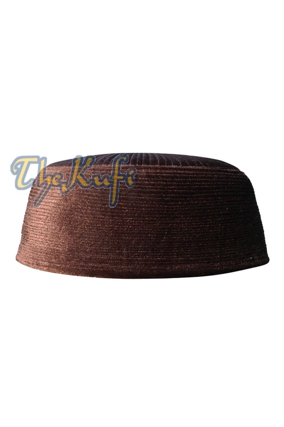 TheKufi® Chechen Style Muslim Hat Dark Brown Rigid Velvet Prayer Cap (XXL-61cm)