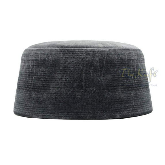 TheKufi® Dark Gray Rigid Shiny Velvet Hat Chechen Style Prayer Cap (XL-59.8cm)