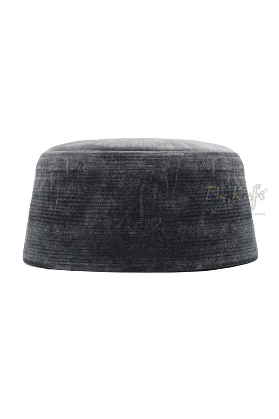 TheKufi® Dark Gray Rigid Shiny Velvet Hat Chechen Style Prayer Cap (XL-59.8cm)