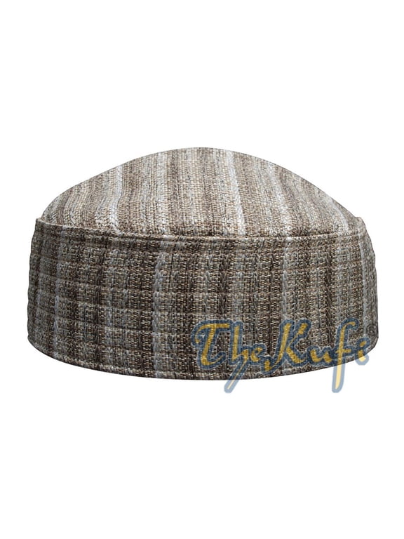 TheKufi® Faded Brown Oval Topi Striped Tweed Mix Semi-rigid Hat Crown Cap (L)
