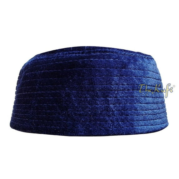 TheKufi® Muslim Kufi Dark Blue Velveteen Handmade Crown Prayer Cap (L -58.5cm)