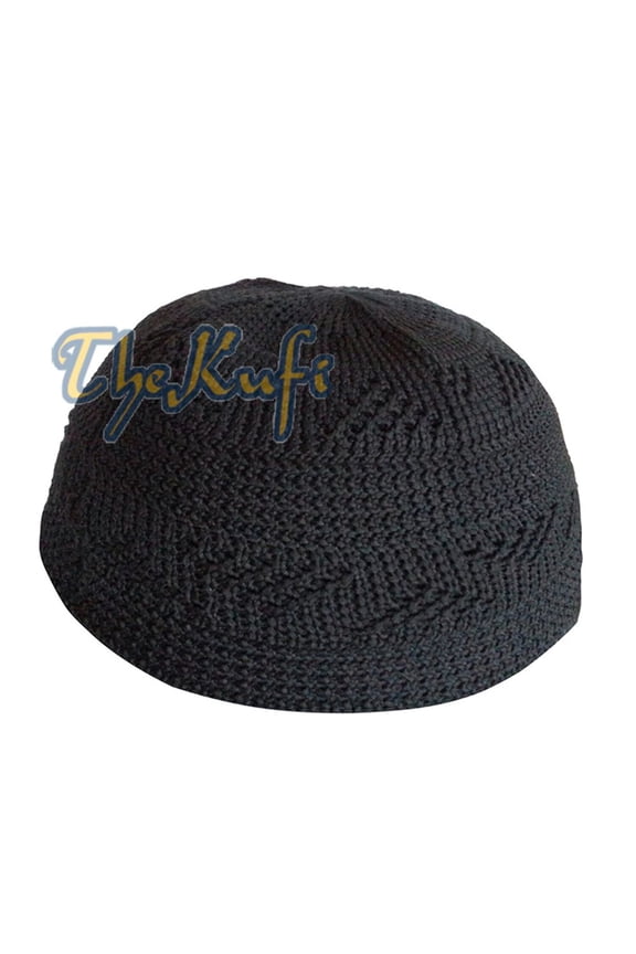 TheKufi® Plain Black Vertical Zigzag Nylon Kufi Prayer Cap Muslim Hat