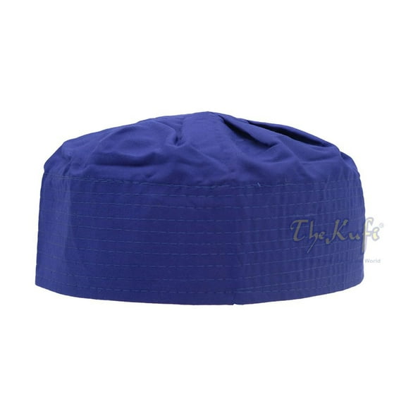 TheKufi® Royal Blue Cotton Pleated Top 9cm Tall Fabric Kufi Prayer Cap Beanie (XXL)