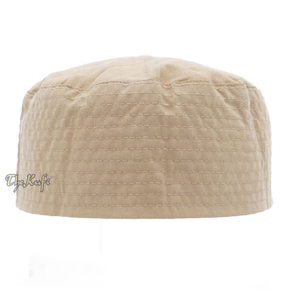 TheKufi® Tan Plain Flat Top Thin Prayer Cap Kufi Islamic Muslim Hat