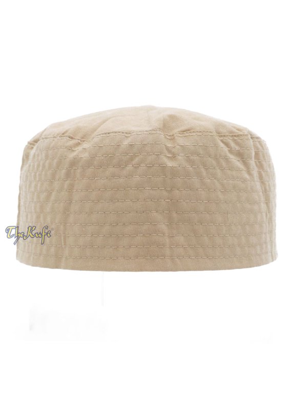 TheKufi® Tan Plain Flat Top Thin Prayer Cap Kufi Islamic Muslim Hat