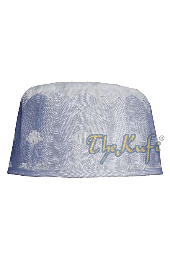 TheKufi® Unique Tall Tapered White Embroidered Cotton Islamic Kufi Hat