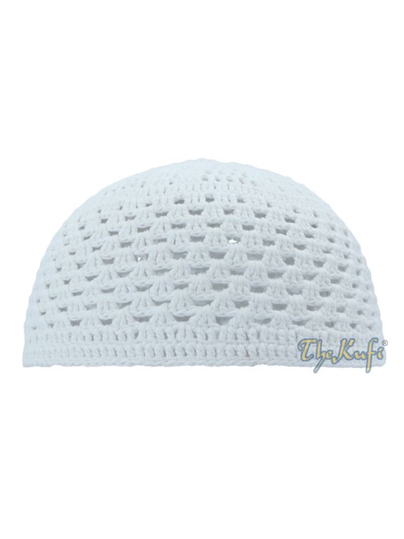 TheKufi® White Cotton Mix Crochet Comfortable Skull Cap Open Weave Design (XS)
