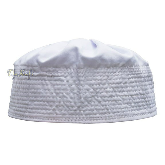 TheKufi® White Cotton Pleated Top 9cm Tall Fabric Kufi Prayer Cap Beanie (XS) KIDS