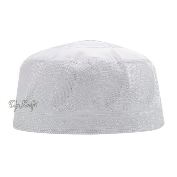 TheKufi® White Topi Embroidery 9cm Cotton-blend Muslim Kufi Takke Peci Hat (XXL)