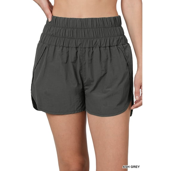 TheLovely Plus Size Casual Windbreaker Smocked Waistband Running Active Gym Shorts w/Built-In Inner Brief