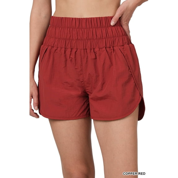 TheLovely Plus Size Casual Windbreaker Smocked Waistband Running Active Gym Shorts w/Built-In Inner Brief