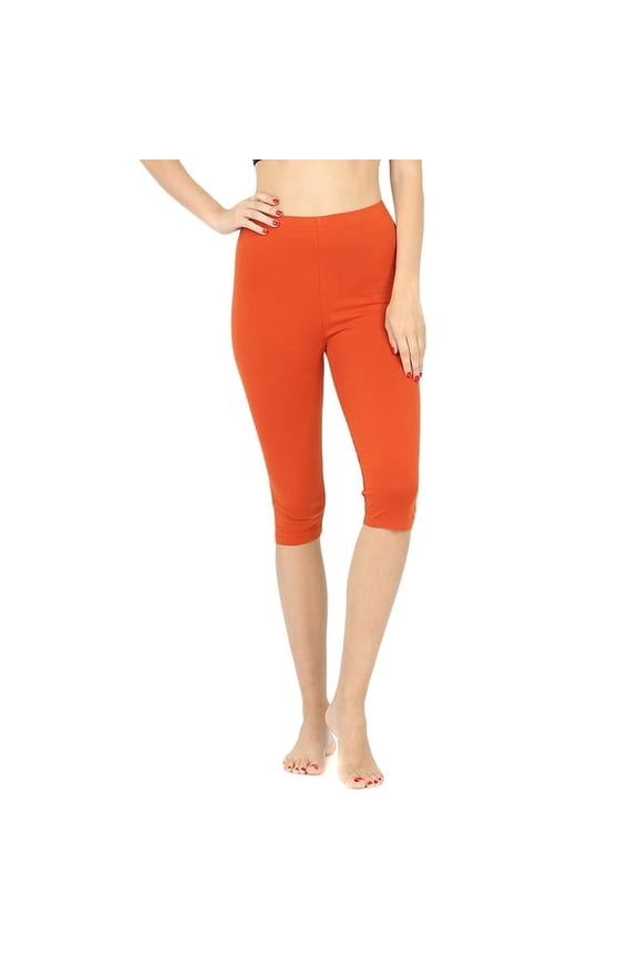 Plus Size Essential Basic Cotton Spandex Stretch Below Knee 15" Length Leggings