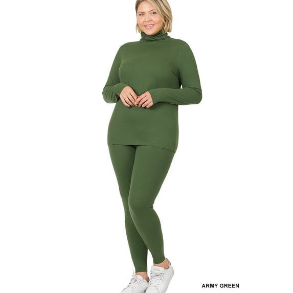 TheLovely Plus Size Microfiber Soft Fabric Mock Neck Long Sleeve Top & Leggings - 2 Pieces Tracksuit Set