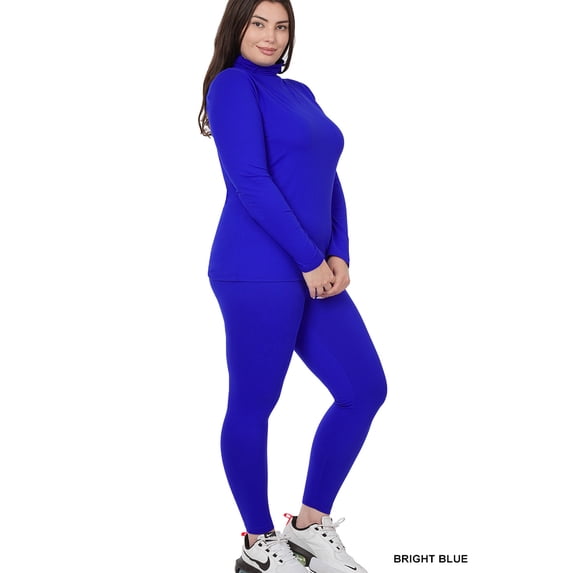 TheLovely Plus Size Microfiber Soft Fabric Mock Neck Long Sleeve Top & Leggings - 2 Pieces Tracksuit Set