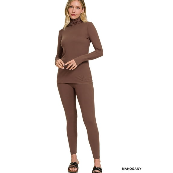 TheLovely Plus Size Microfiber Soft Fabric Mock Neck Long Sleeve Top & Leggings - 2 Pieces Tracksuit Set