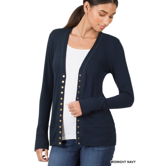 TheLovely Women Classic Thin Snap Button Front V-Neck Button Down Long Sleeve Ribbed Knit Cardigan