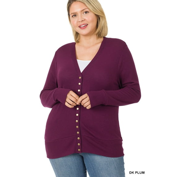 TheLovely Women Classic Thin Snap Button Front V-Neck Button Down Long Sleeve Ribbed Knit Cardigan