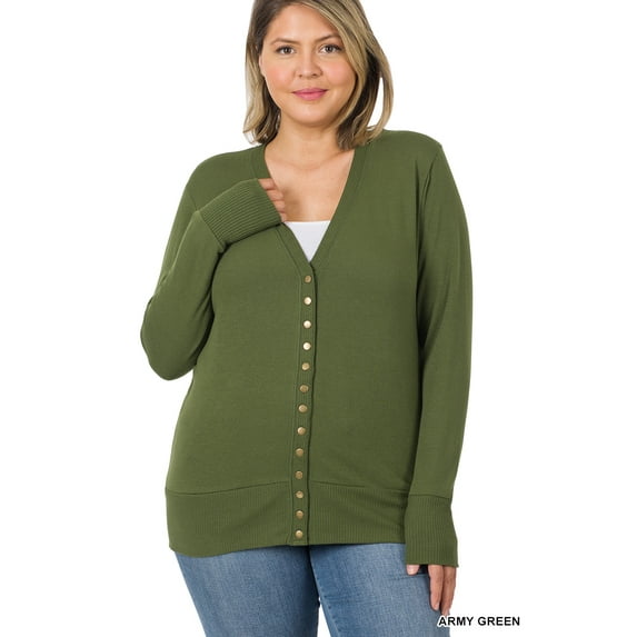 TheLovely Women Classic Thin Snap Button Front V-Neck Button Down Long Sleeve Ribbed Knit Cardigan