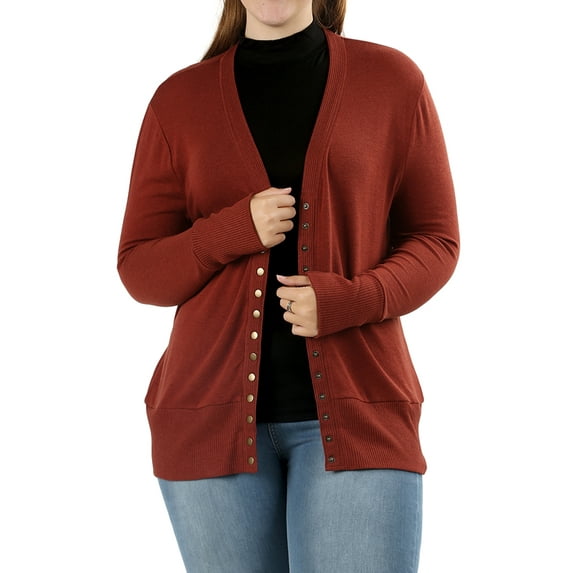 TheLovely Women Classic Thin Snap Button Front V-Neck Button Down Long Sleeve Ribbed Knit Cardigan