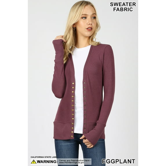 TheLovely Women Classic Thin Snap Button Front V-Neck Button Down Long Sleeve Ribbed Knit Cardigan