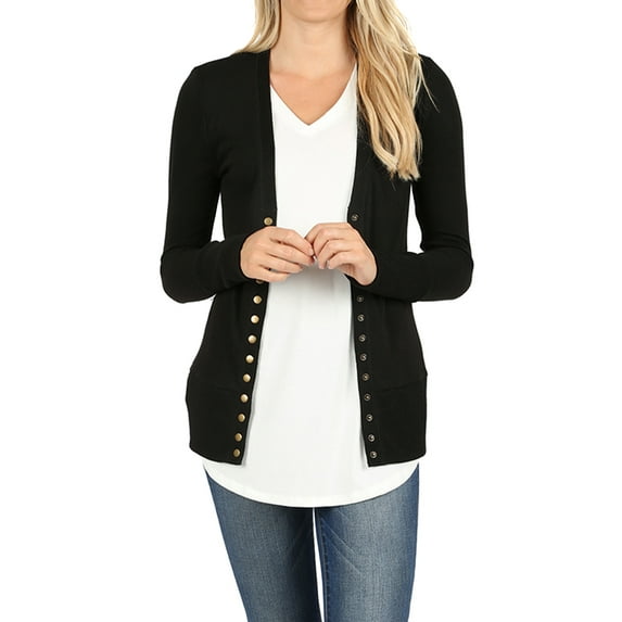 TheLovely Women Classic Thin Snap Button Front V-Neck Button Down Long Sleeve Ribbed Knit Cardigan