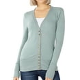 thumbnail image 1 of TheLovely Women Classic Thin Snap Button Front V-Neck Button Down Long Sleeve Ribbed Knit Cardigan, 1 of 4