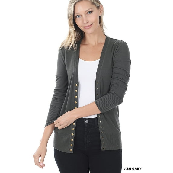 TheLovely Women Classic Thin Snap Button Front V-Neck Button Down Long Sleeve Ribbed Knit Cardigan