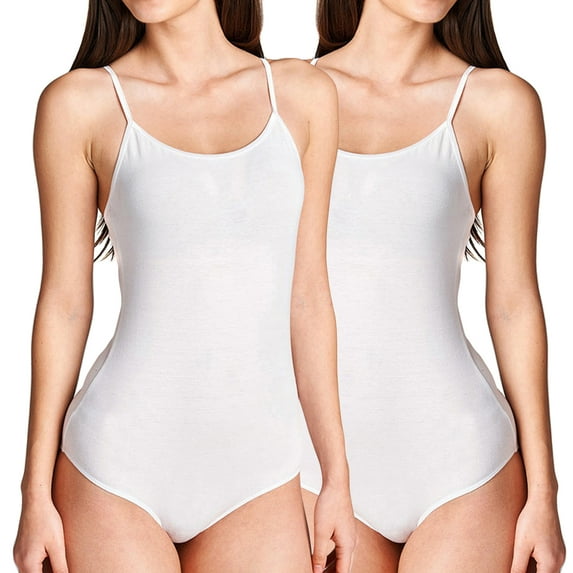 TheLovely Women & Juniors Scoop Neck Solid Cami Cotton Bodysuit with Snap Crotch Bottom & Adjustable Spaghetti Straps