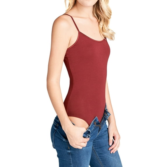 TheLovely Women & Juniors Scoop Neck Solid Cami Cotton Bodysuit with Snap Crotch Bottom & Adjustable Spaghetti Straps
