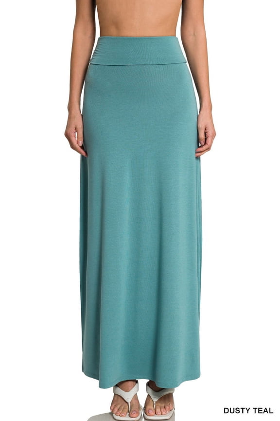 Women & Plus Basic Relaxed Foldable High Waist Draped Maxi Skirts