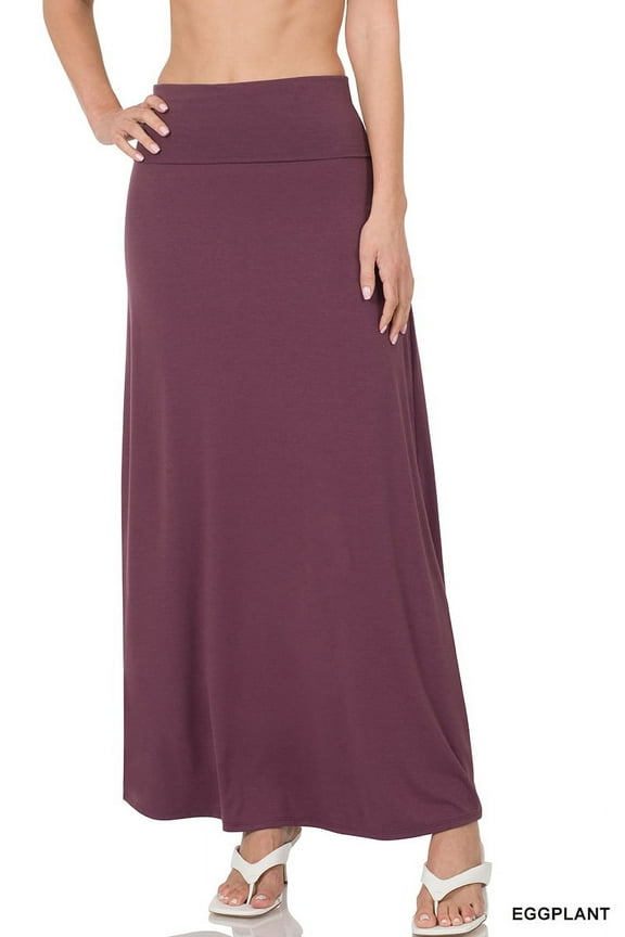 Women & Plus Basic Relaxed Foldable High Waist Draped Maxi Skirts