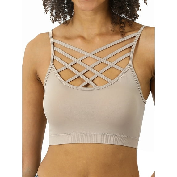 TheLovely Women & Plus Comfort Seamless Crisscross Front Strappy Bralette Sports Bra Top with Removable Pads