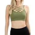 thumbnail image 1 of TheLovely Women & Plus Comfort Seamless Crisscross Front Strappy Bralette Sports Bra Top with Removable Pads, 1 of 4
