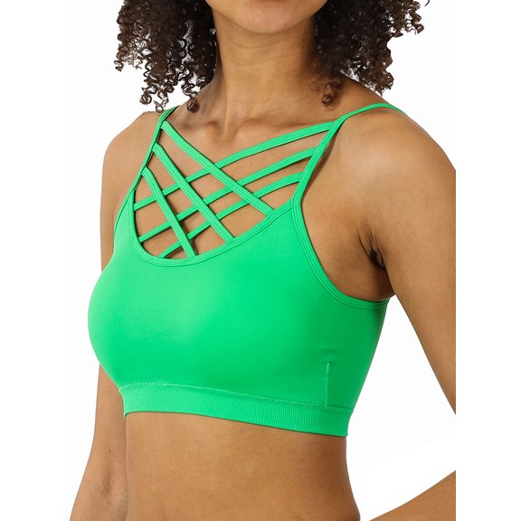 TheLovely Women & Plus Comfort Seamless Crisscross Front Strappy Bralette Sports Bra Top with Removable Pads