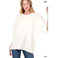 thumbnail image 1 of TheLovely Women & Plus Cotton French Terry Drop Shoulder Raw Edge Relaxed Casual Solid Tee Shirt Top, 1 of 4