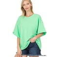 thumbnail image 1 of TheLovely Women & Plus Cotton French Terry Drop Shoulder Raw Edge Relaxed Casual Solid Tee Shirt Top, 1 of 4