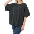 thumbnail image 1 of TheLovely Women & Plus Cotton French Terry Drop Shoulder Raw Edge Relaxed Casual Solid Tee Shirt Top, 1 of 4