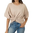 thumbnail image 1 of TheLovely Women & Plus Cotton French Terry Drop Shoulder Raw Edge Relaxed Casual Solid Tee Shirt Top, 1 of 4