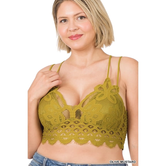 TheLovely Women & Plus Crochet Sexy Lace Bralette Smocking Back Bra with Removable Bra Pads