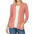 thumbnail image 1 of TheLovely Women & Plus Front V-Neck Classic Thin Snap Button Down 3/4 Sleeve Ribbed Knit Cardigan, 1 of 4