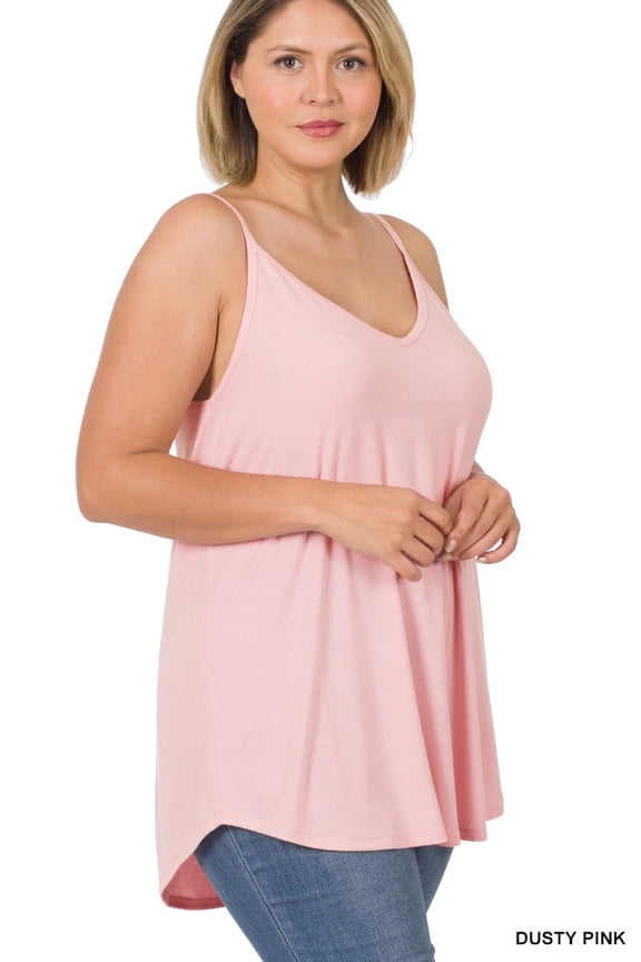 Women & Plus Front and Back Reversible Spaghetti Strap Flowy Cami Tank Tops