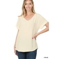 thumbnail image 1 of TheLovely Women & Plus Heavy Dobby V-Neck Rolled Short Sleeve Blouse Top, 1 of 3